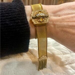 Victorian Gold Mesh Slide Bracelet with Seed Pearls